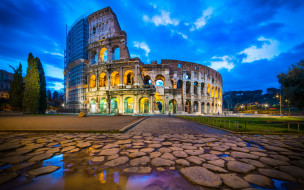      2560x1600 , ,   , , rome, italy, colosseum, reflection, blue, hour