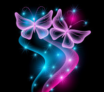 , neon, butterflies, abstract, blue, pink, sparkle, glow, , 