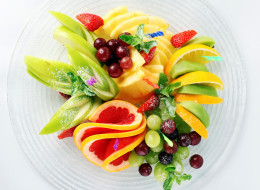      2560x1876 , ,  , , , , , , , , , fruit, strawberry, dish, salad, , , , mint, grapes, apple, lemon, grapefruit, kiwi, banana, pineapple