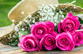 цветы, розы, шляпа, розовый
