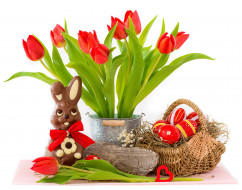 , , , , red, bunny, tulips, flowers, eggs, easter