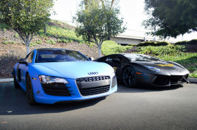 Matte Blue Audi R8 and Matte Black Lamborghini Aventador     2048x1356 matte blue audi r8 and matte black lamborghini aventador, ,    , , 