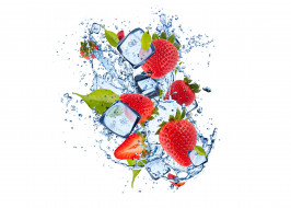      5500x3940 , ,  , , , , water, ice, strawberry, leaflets