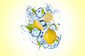      6500x4254 , , lemon, slices, yellow, background, , , , , , water, drops, ice, , 