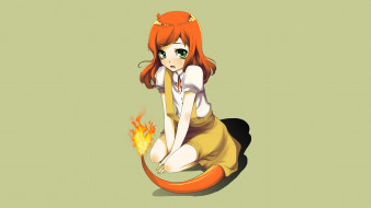      1920x1080 , pokemon, charmander, girl, flames, anime, green, eyes