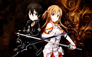 аниме, sword art online, пара, воин, yuuki, asuna, оружие, меч, kirigaya, kazuto