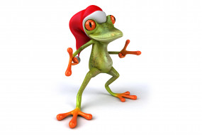 3д графика, юмор , humor, frog, funny, лягушка, santa, hat, christmas