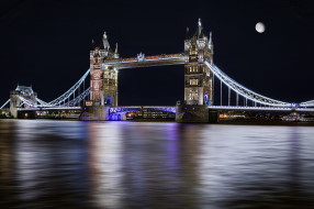 tower bridge, города, лондон , великобритания, огни, мост, ночь, река