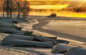      1920x1238 , ,  , , , , river, trees, , nature, landscape, sky, sunset, winter, boats, snow, , , , 