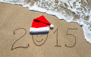      2880x1800 , -  ,  , sea, c, , , santa, hat, sand, beach, , , , 2015, new, year, happy