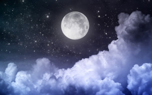 , , , , moonlight, night, sky, moon, , clouds, stars, full, , landscape, , 