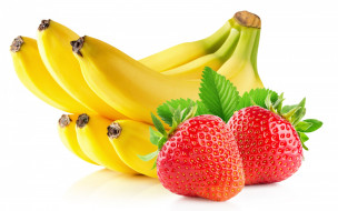 еда, фрукты,  ягоды, ягоды, клубника, бананы