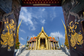 temple of the emerald buddha with blue sky bangkok, , -    , , , 