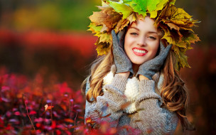      2880x1800 , -unsort , , , , , , , woman, girl, maple, leaves, fall, autumn