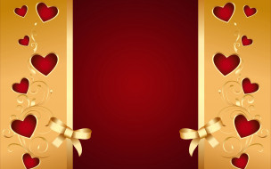      2880x1800 ,   ,  ,  , , , background, valentine, love, romantic, bow, hearts, golden, red