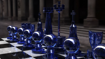      1920x1080 ,  ,   , chess, set, blue, side, kjasi, rendering, glass, , , , , , , , , , 